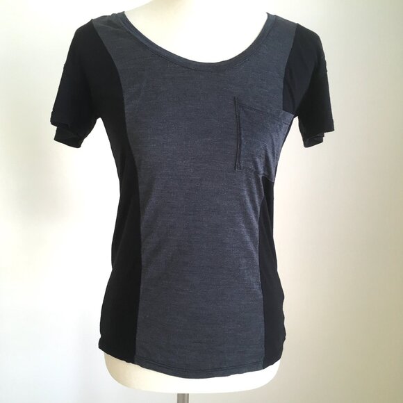Madewell Silk Basic T Shirt XS Small Black Gray Colorblock Pocket Hi Line Tee - Picture 1 of 9